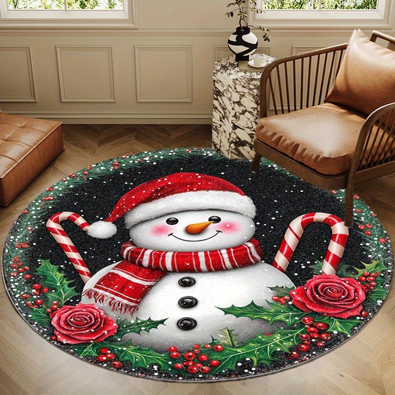 

1pc Cute Snowman Christmas Round Rug - Non-slip, Fade-resistant Polyester Floor Mat for Living Room, Bedroom 100x100cm