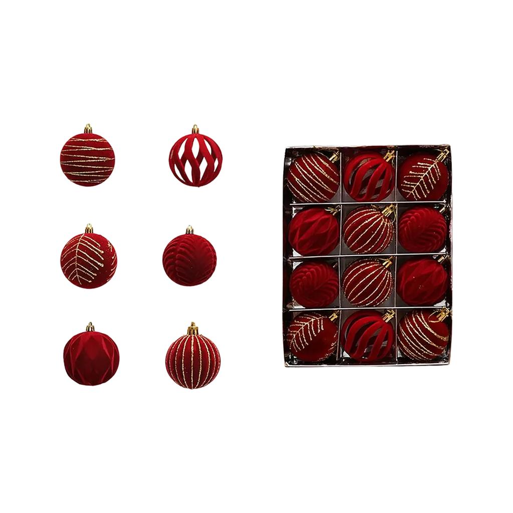 Christmas Ball Red Flocking Painted Ball Christmas Tree Decoration Hanging Ball 12 6cm Christmas Flannel Ball