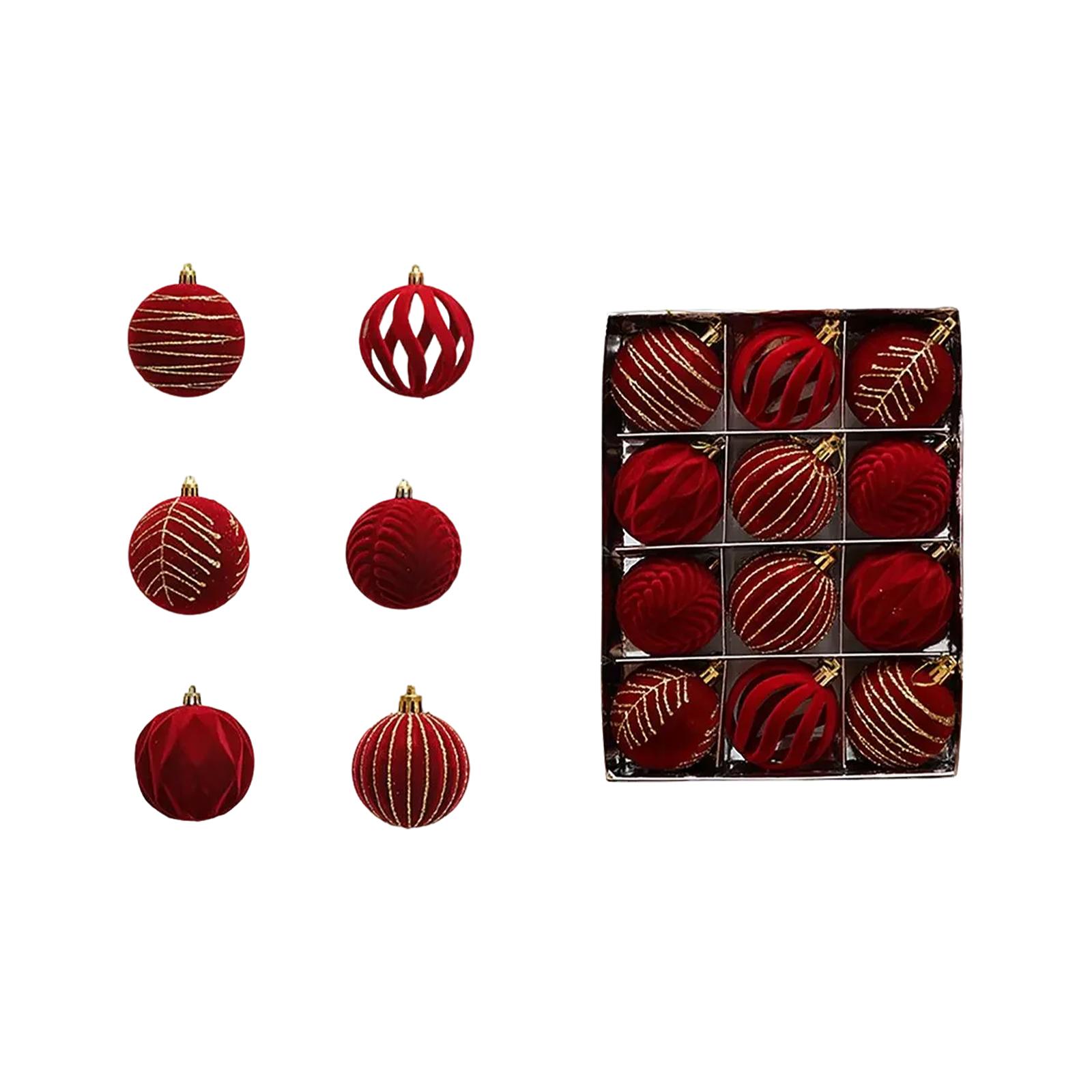 

Рождественский шар Красный флокированный расписной шар Украшение для рождественской елки Подвесной шар 12 6см Рождественский фланелевый шар One Size