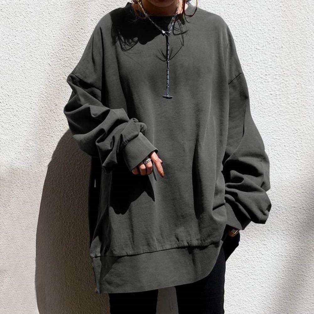 Sudadera de cuello redondo de manga larga para mujer, ajuste extragrande, lisa, informal, holgada, top tipo túnica, jersey