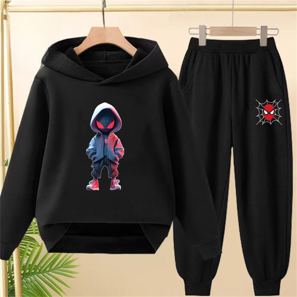 Black Spider-Man Children's hoodie girls boy clothing tops+pants set leisure outerwear sweatshirt Suitable