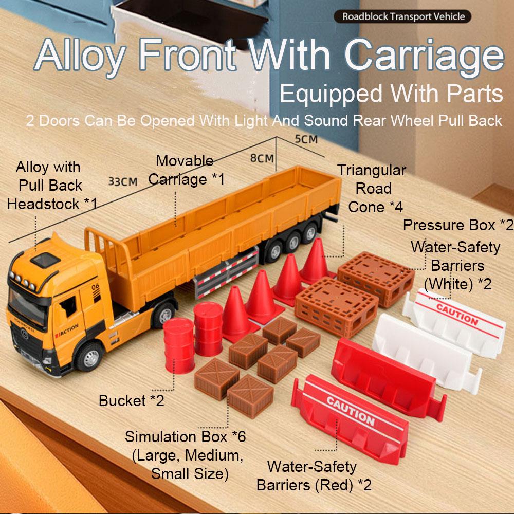 1:32 Scale Alloy Diecast Freight Roadblock Transport Truck Model Toys Car Doors Opened Sound Light Pull Back Vehice Gift for Kid