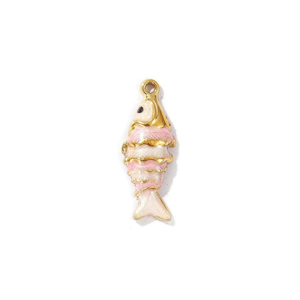 2 PCs Ocean Charms 18K Gold Plated Enamel Fish Shaped 304 Stainless Steel Pendant For DIY Necklace Jewelry Making Findings