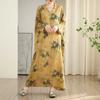 Colorful Vacation Style Travel V-neck Retro Long Skirt Cotton Linen Dress