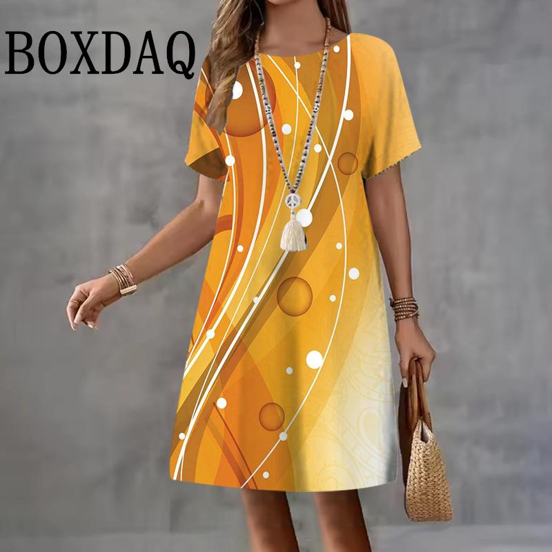 Fashion Summer Dresses Women 2025 Short Sleeve Dresses Casual Elegant Loose Holiday Party Dress 3D Print Clothing Woman Vestidos