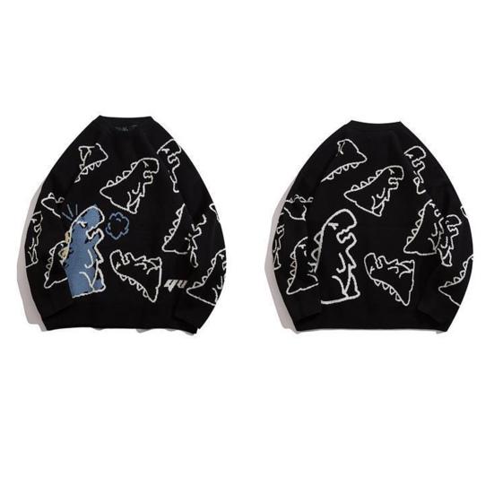 Autumn and winter sweater street cartoon full version jacquard cardigan sweater men's trendy brand hip-hop loose couple knitted sweater jacket