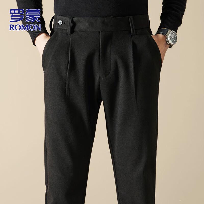 ROMON Men s Slim-Fit Stretch Wool Blend Business Casual Pants 32