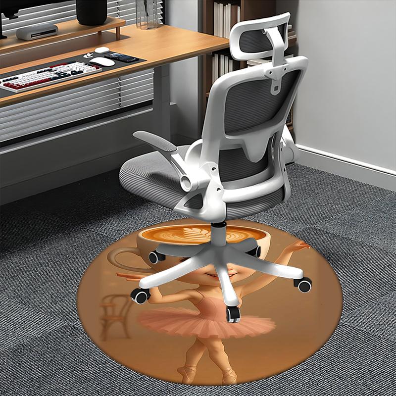 Coffee Cup Ballerina,Latte Art Dancer Chair mat Round Rug Office carpet, Machine Washable, Non slip, Suitable for Living Rooms, Bedrooms