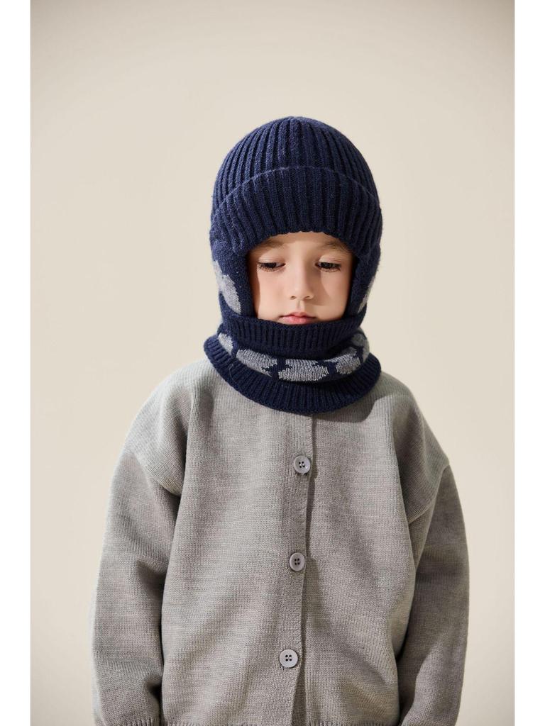 Ensemble Bonnet Chaud en Laine pour Enfants et Écharpe de Cou avec Protection des Oreilles pour l'Automne et l'Hiver