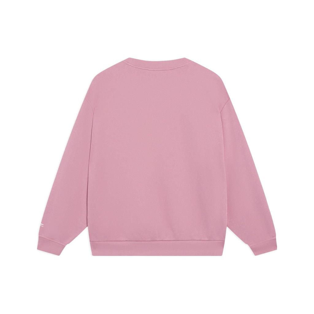 Li Ning Sports Trend Series Letter Logo Printed Round Neck Long Sleeve Sweatshirt Women Sweatshirt Light-Pink AWDT020-6