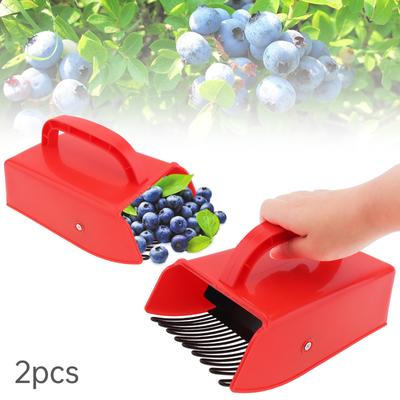2 Pcs Professional Berry Picker Rake - Red Plastic Scoop w/Stainless Steel Comb for Blueberries, Lingonberries & Wild Berries Efficient Harvesting