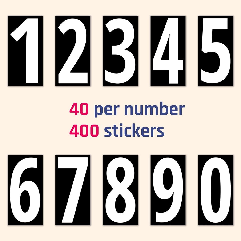 400 Pieces, 3" - Vinyl Number Stickers, Waterproof Stick on Numbers Labels - White Numbers