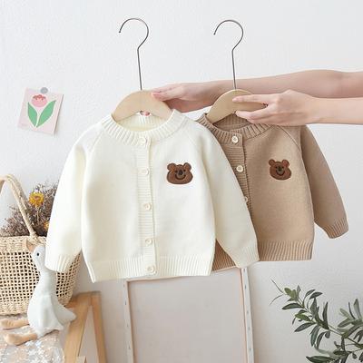 Frühlings-/Herbst-Jungen-Cartoon-Bär-Strickjackenjacke, Langarm-Kinderstrickjacke
