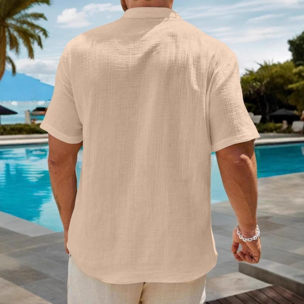 2025 Lato Nowa Męska Koszula z Krótkim Rękawem Modna Casualowa Luźna Wygodna Jednolity Kolor Kardigan Klapa Plażowa Męska Koszula z Krótkim Rękawem