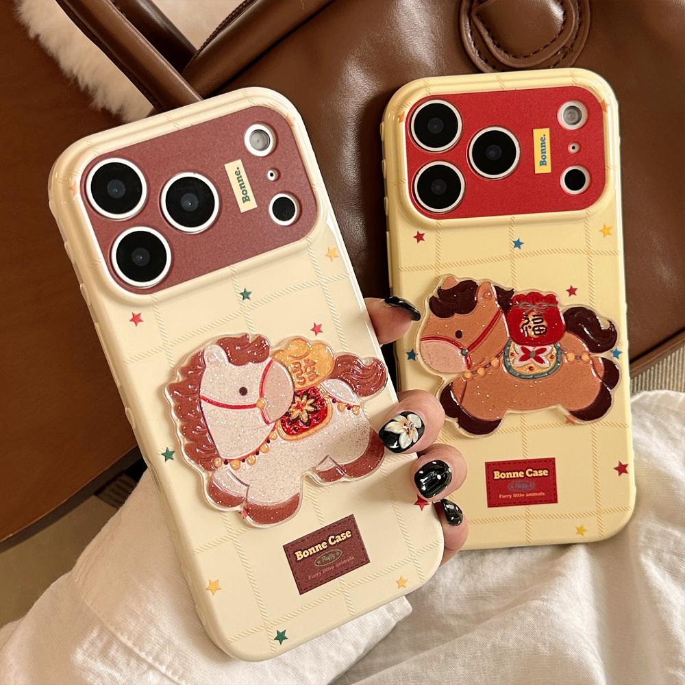 Підходить для IPhone 17 Pro Max та IPhone 16 у Рік Коня - Новорічний Блискучий Мультяшний М'який Чохол Захисна Накладка