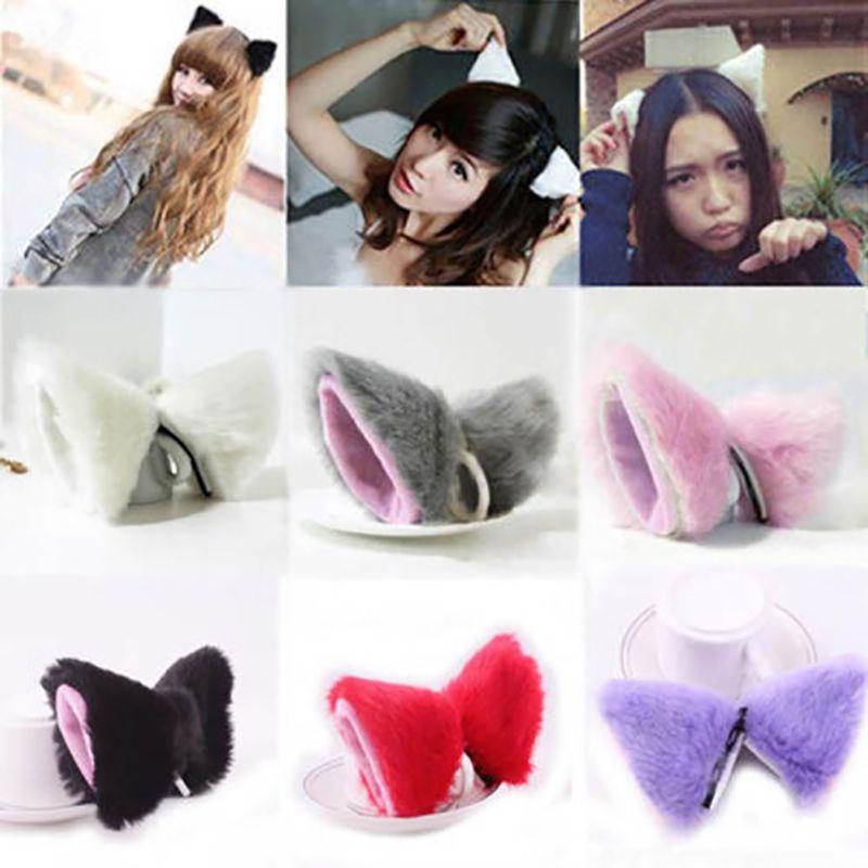 Luxurious Faux Fur Cat Fox Long Fur Ears Costume Hair Clip For Halloween Cosplay Parties
