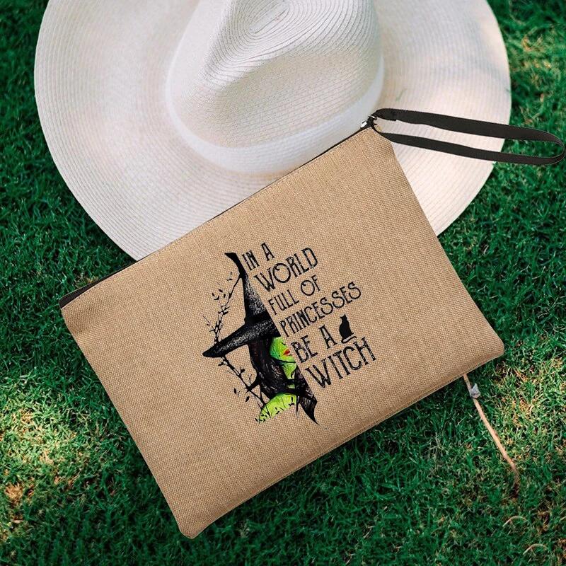 Witch Print Canvas Zipper Makeup Bag Witchcraft Women Travel Lipstick Bag Skincare Storage Organizer Pencil Case Cosmetics Bags