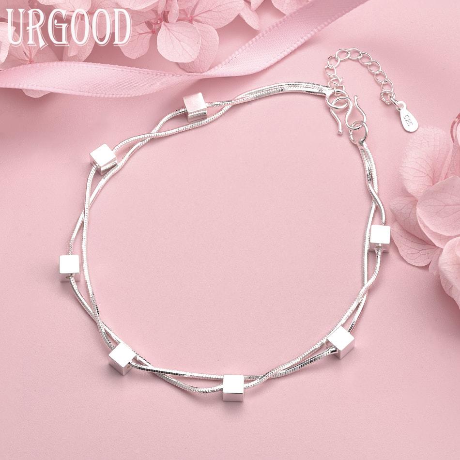 925 Sterling Silver Snake Chain Checkered Bracelet Wedding Jewelry