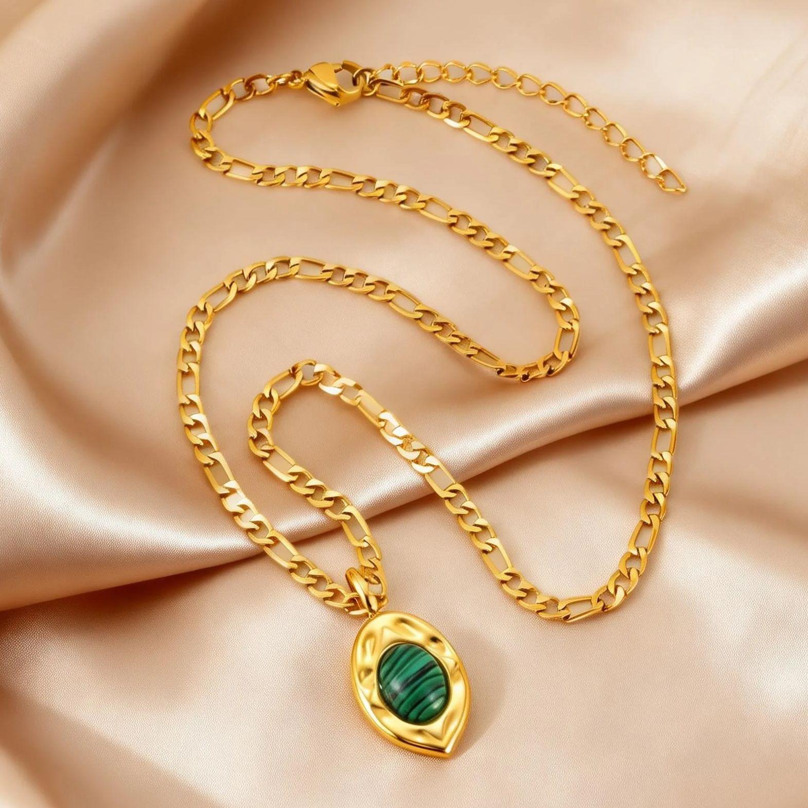 Fashion Opal Pendant Necklace for Women, Stainless Steel Colorful Natural Stone Necklace, Luxury Aesthetic Jewelry Gifts