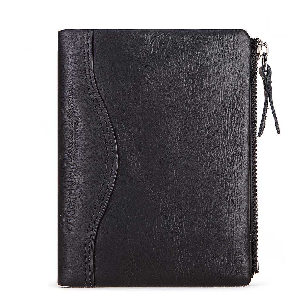 Humerpaul Herren-Geldbörse, RFID-Schutz, Anti-Diebstahl-Scan, männliches Leder, Biflod, kurze Geldbörse, Reißverschluss, Münzfach, lässige Geldtasche, BP-BP812-Schwarz