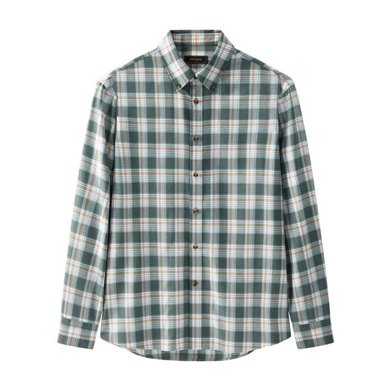 YOUNGOR Men's Plaid Flannel Long-Sleeve Shirt