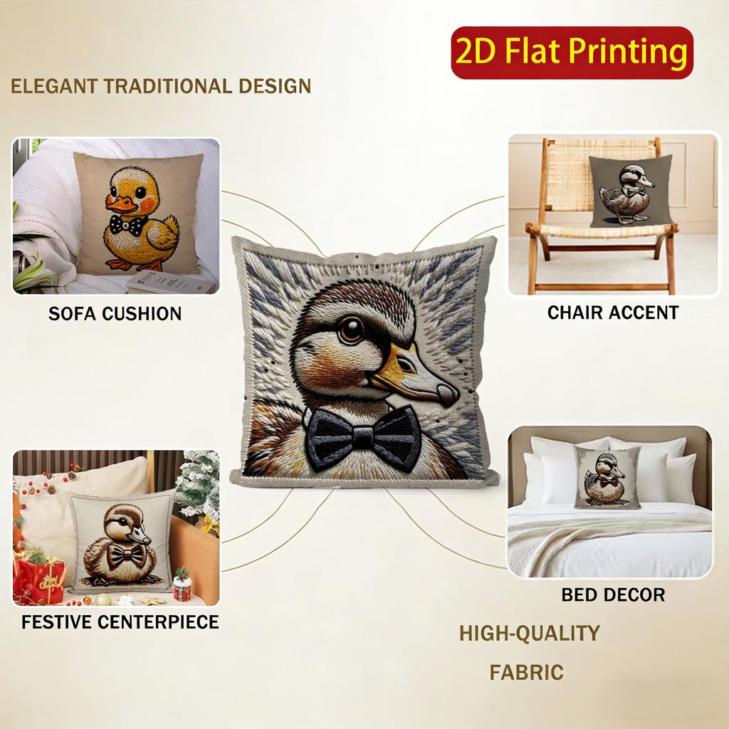 2D Adorable Duck Bow-Tie Pattern Pillow Covers Pattern Cushion Cover Suitable For Sofa Bedroom Car Pillow Cover