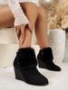 Fashion Aphixta Black Wedge Heel Modern Boots Soft Furry Ankle Boots Women Winter Boot Buckle Shoes Botas Mujer Botines Big Size 43
