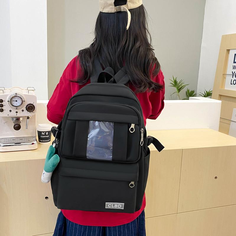 Four-Piece Backpack Set Girls Large Capacity Backpack Solid Color Junior High School Student School Bag