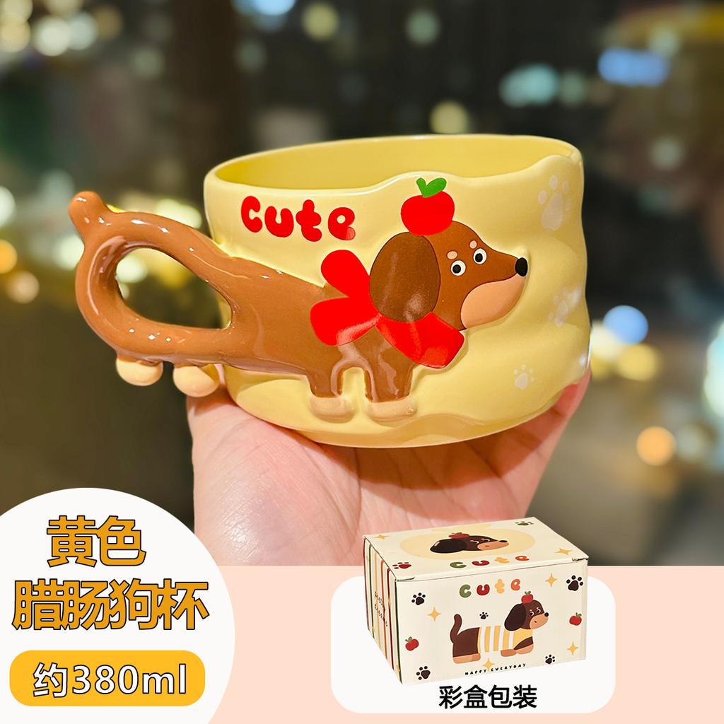 European-style Cartoon Dachshund Ceramic Coffee Cup Home Dessert Tea Cup Cute Mug Women Birthday Gift Water Mug Home Decoration