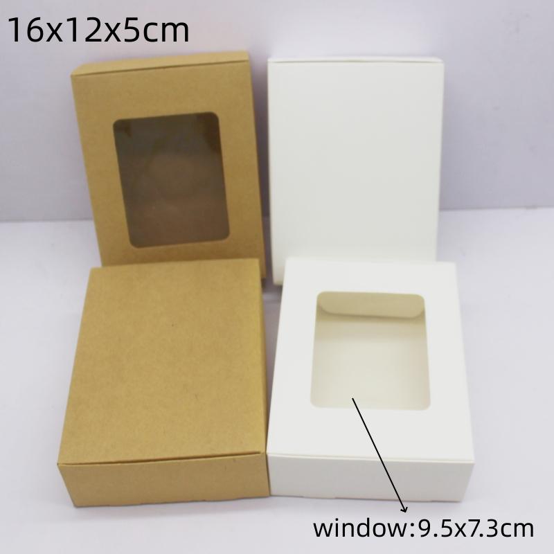 10 buc. ambalaje pentru cadou DIY cu fereastră albă/hârtie kraft de dimensiuni mari Cutie cadou de Crăciun ambalare pentru tort nunta adunare de familie m