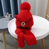 2Pcs/Set Children Hat Scarf Set Plush Ball Decor Bear Pattern Thickened Soft Touch Windproof Kids Knitting Hat Long Scarf Set