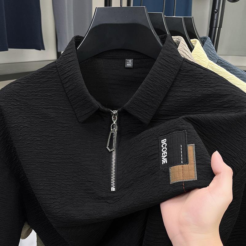 Polo Shirt Breathable Semi-Zipper Short-Sleeved T-Shirt Men'S Loose Large Size Pullover Lapel Bottoming Shirt