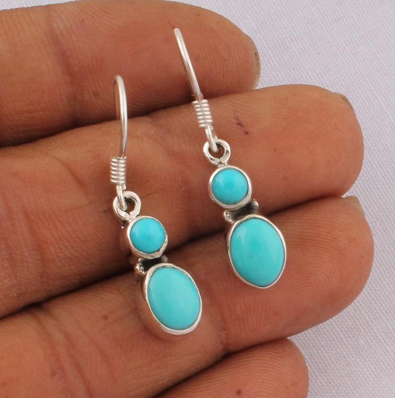 

Blue Turquoise Gemstone Handmade Designer Earring, 925 Silver Earring, Statement Earring, Gift For Her, Boho jewelry