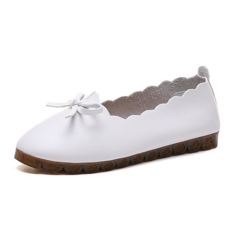 Flat Bottom Non-slip Comfortable Casual Nurse Doudou Shoes 2025 Autumn New Bow Beef Tendon Sole Shallow Mouth Single Shoes Women