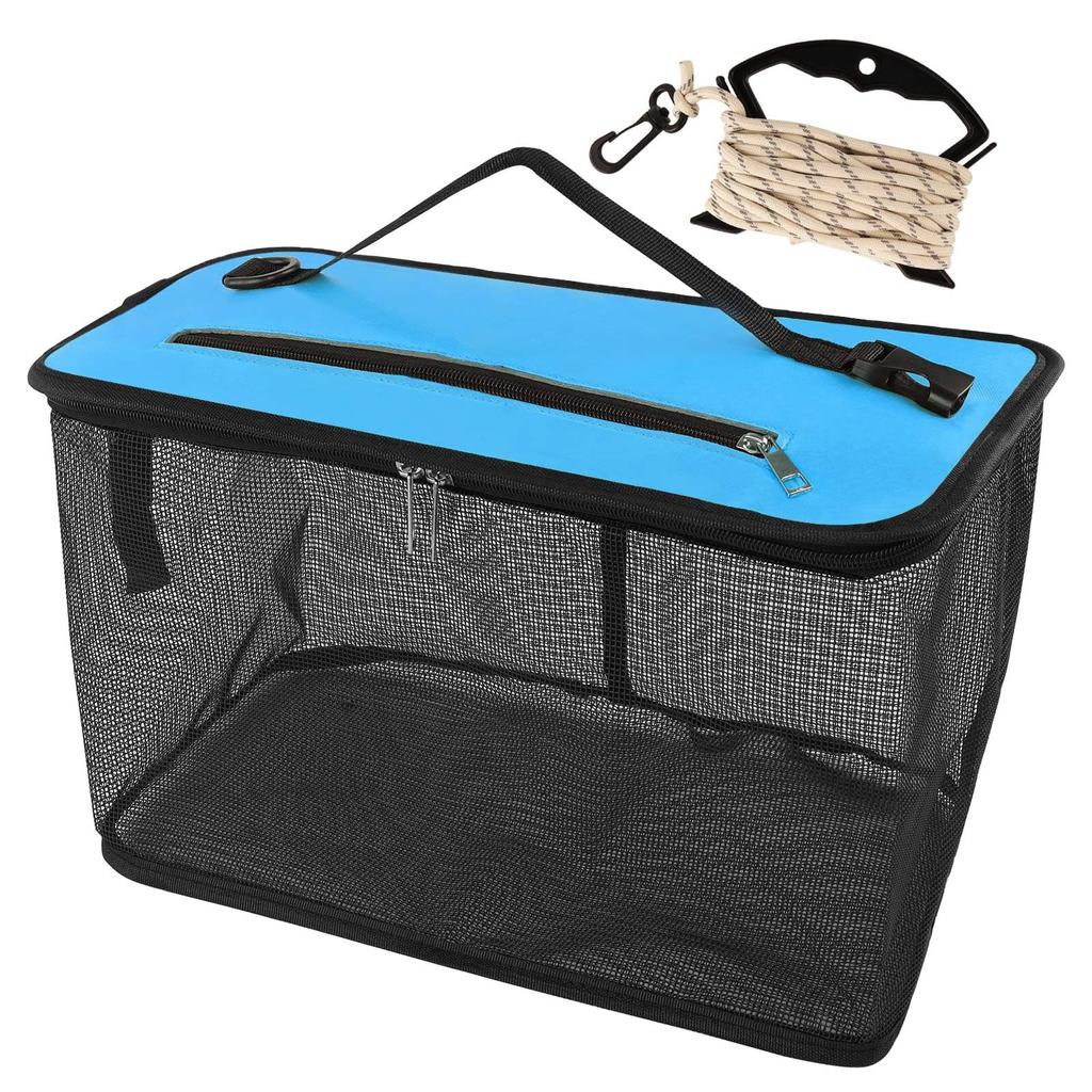 Foldable Floating Fishing Net, 40x24x24cm, 26L Capacity, Fishing Net, Bucket, Floating Fishing Net with 5m Nylon Rope (Blue)