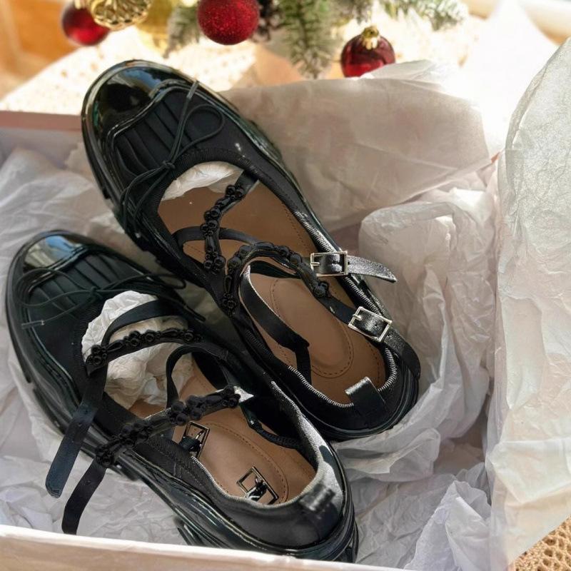 Niche retro leather bow buckle platform Mary Jane single shoes small leather shoes spring