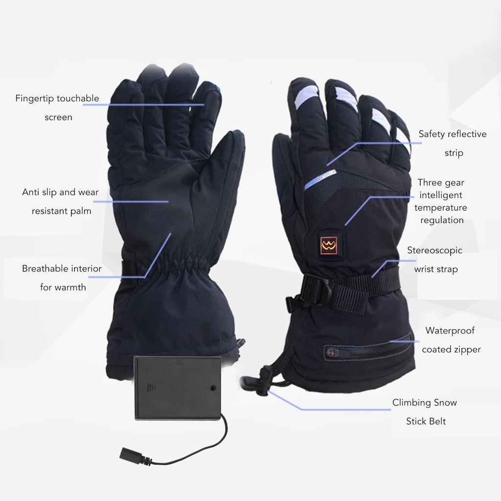 2 PCS Heated Gloves 3 Gears Adjustment Touchscreen Electric Heating Gloves Winter Thermal Gloves Black XL