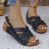 Sandalias de Plataforma con Cuña de Punta Descubierta para Mujer Verano Retro Casual Sandalias de Tacón para Mujer Exterior Talla Grande Zapatos de Plataforma para Mujer