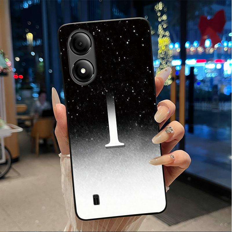 Exclusive Initial Letter With Flower Phone Case For ZTE Blade A33s Soft Silicone Black Case ZTE Blade A33s Anti-scratch Casing