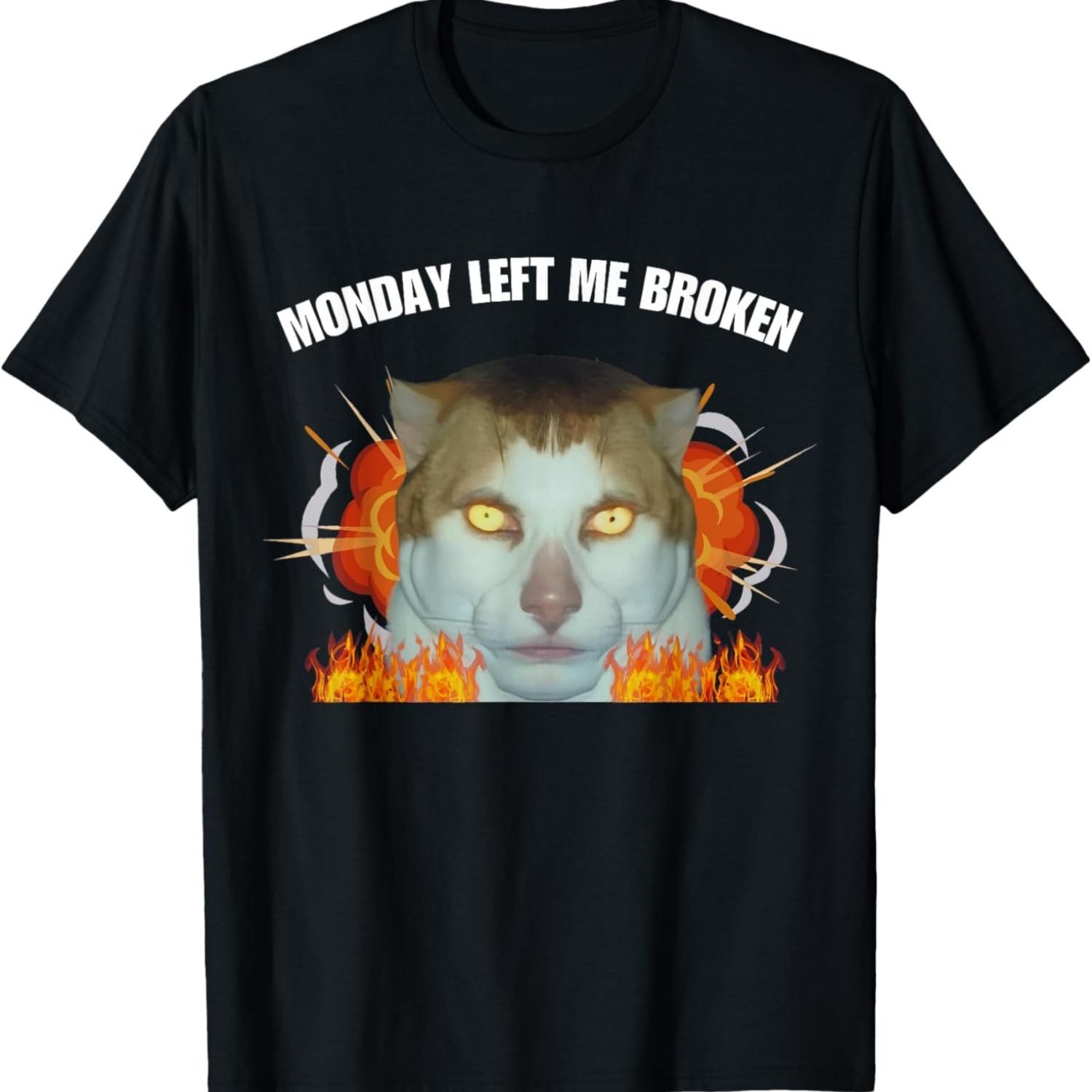 Monday Left Me Broken Cat Meme T-Shirt for Men Women Girls Kids S