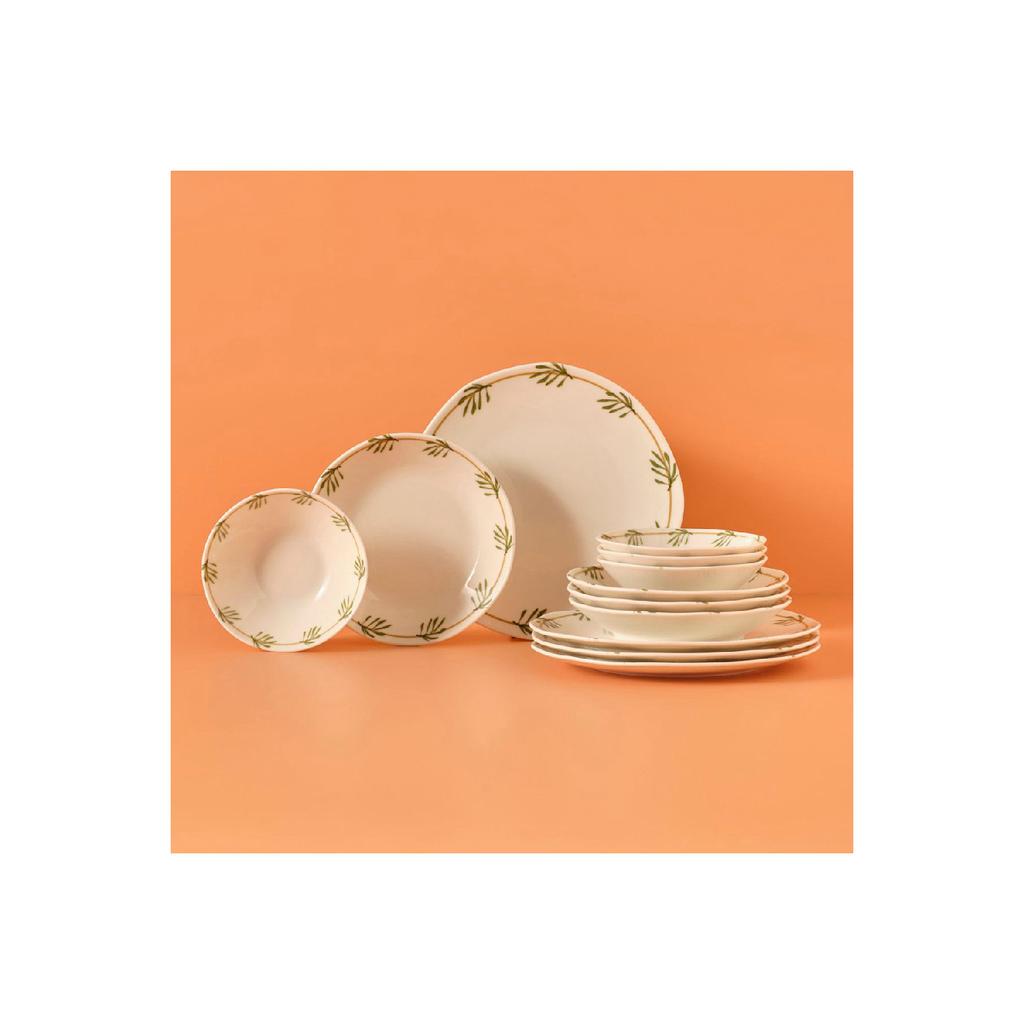 Liona Porcelain 12 Piece Dinner Set For 4 Persons Green