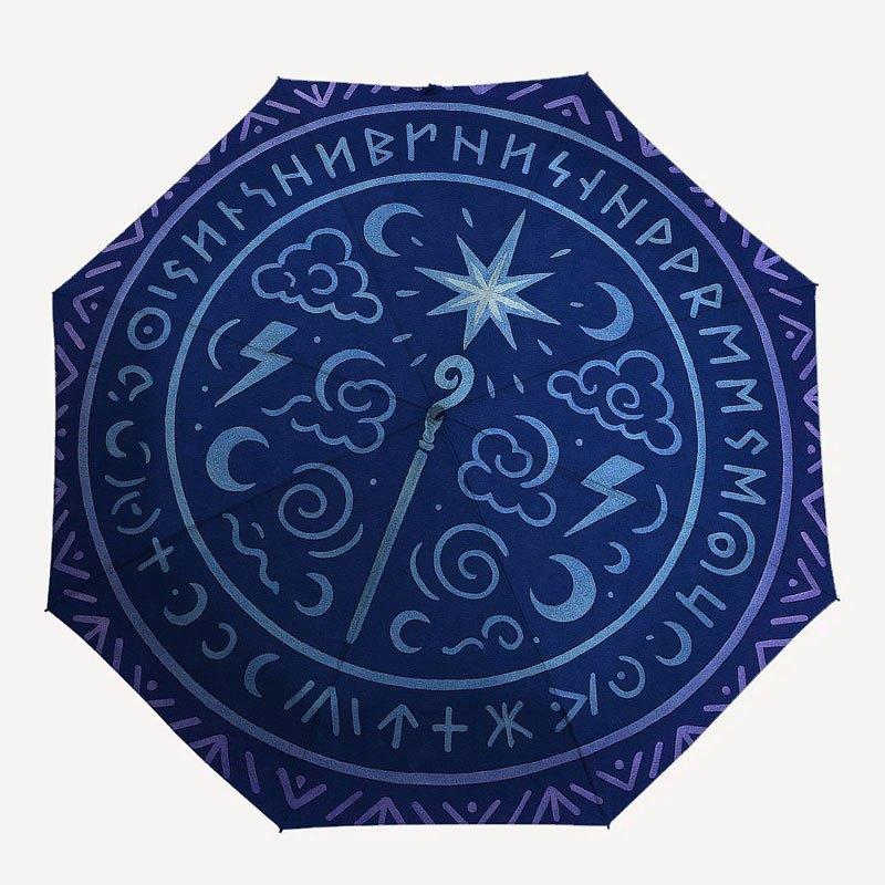 Verzauberter Wetter-Magie-Symbol Runder Teppich Regenschirm, Tragbarer 3-fach Kompakter Regenschirm für Damen & Herren R150
