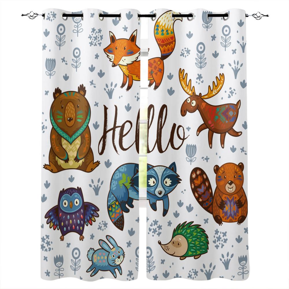 Illustration Cherry Blossom Fox Window Curtains Bedroom Kitchen Drapes Panel Curtains for Living Room Christmas Home Decor