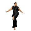Women's Sexy One-Shoulder Formal Dress High Slit Embroidered Lace Bodycon Gown
