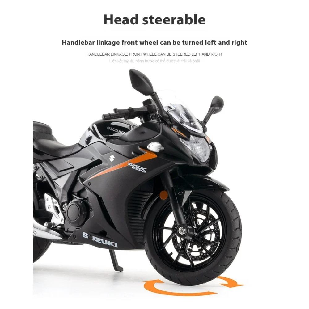 1/12 Scale Suzuki GSX-250R Motorcycle Toy Alloy Diecast Model Sound and Light Toys Rubber Tires Miniature Racing Model Present for Kid