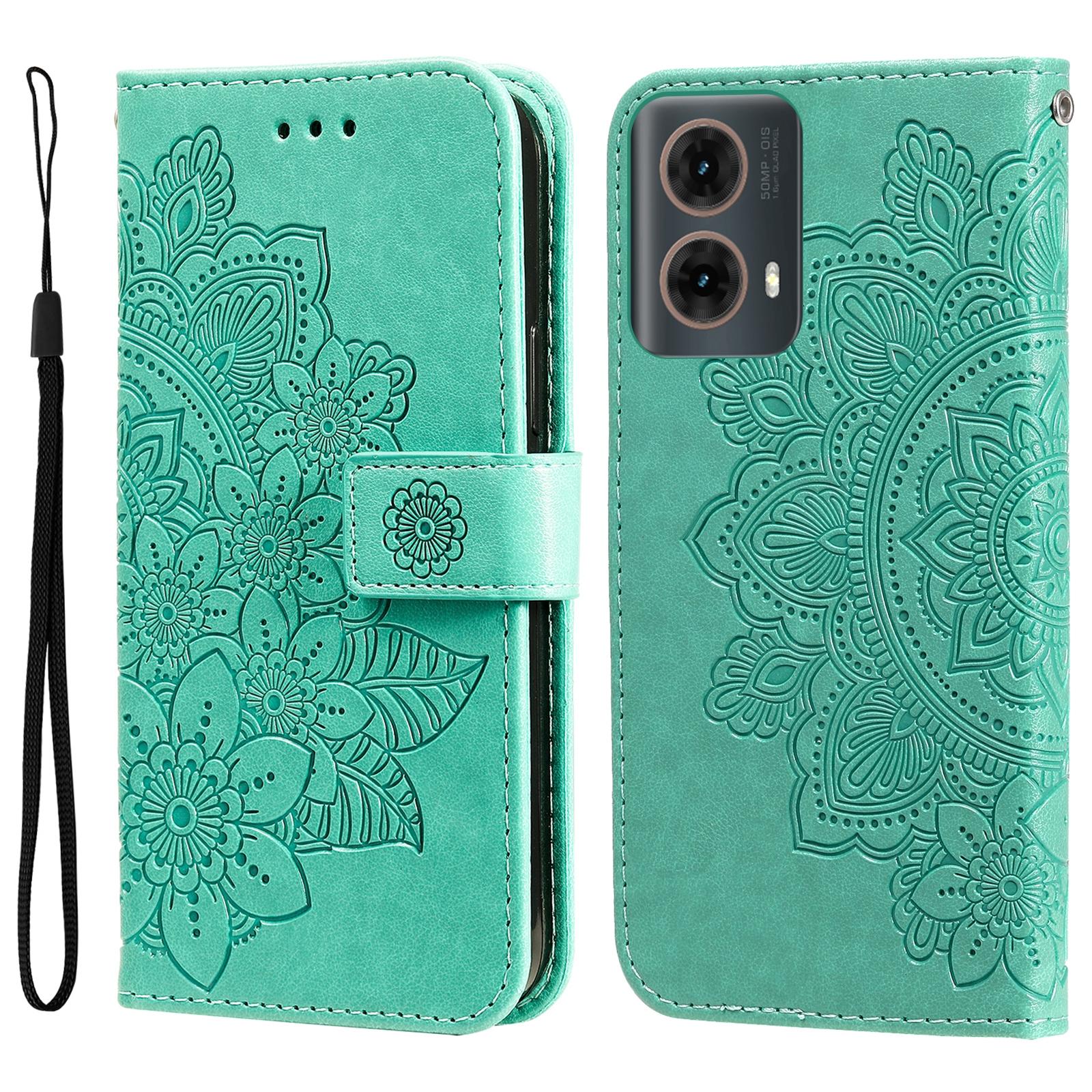 

Чехол для Motorola Moto G85 5G/S50 Neo 5G с цветочным узором, из искусственной кожи, кошелек-подставка, чехол для телефона Green