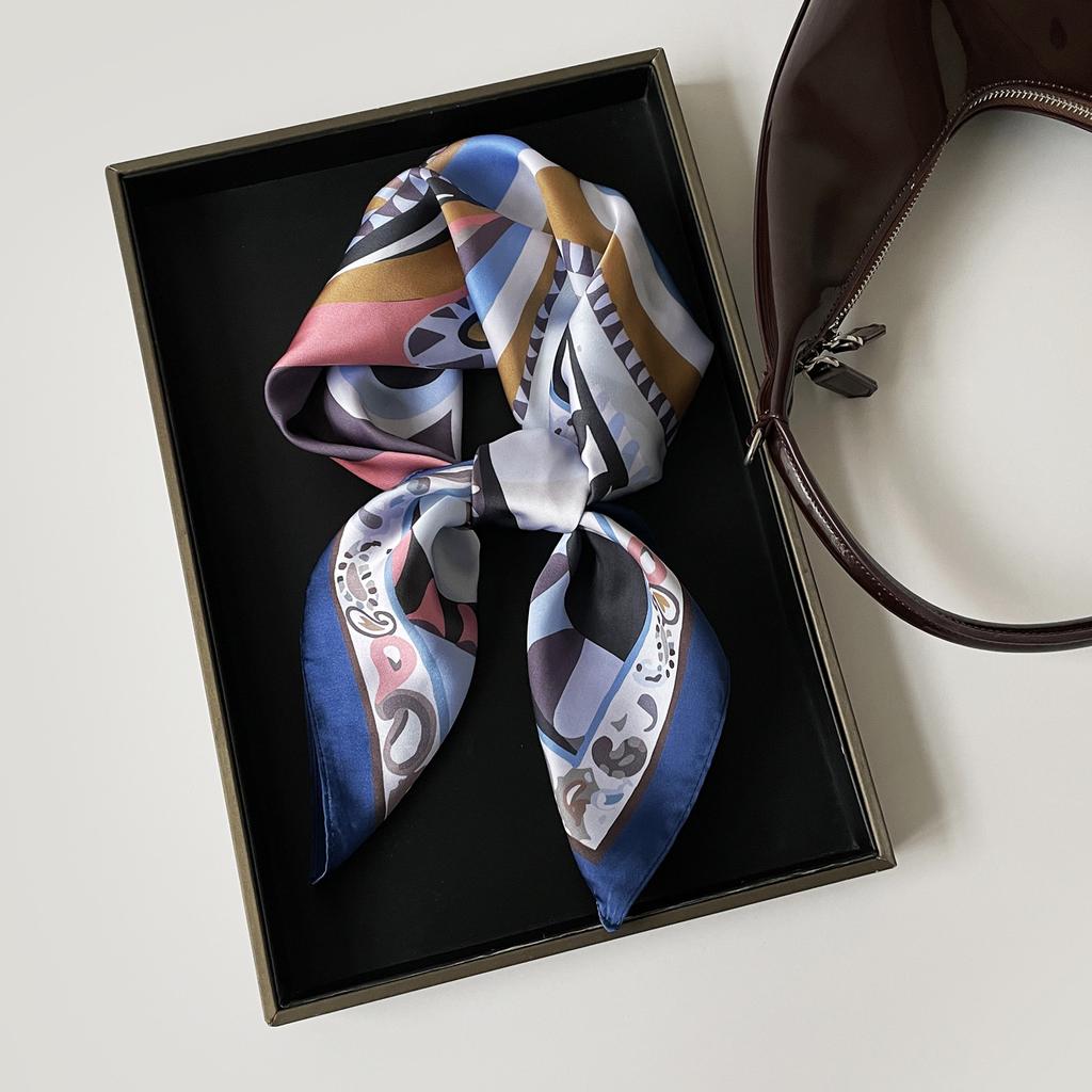 1116 new simulation silk screen printing small flower silk scarf shawl sunscreen neck small square scarf headscarf wholesale silk scarf spring