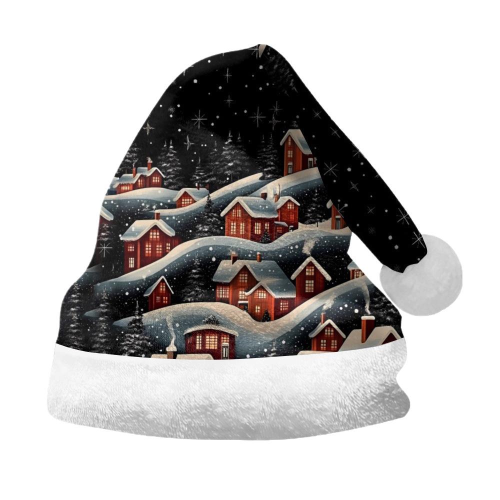 2024 Nowy Pluszowy Aksamitny Dwustronny Polarowy Kapelusz Świąteczny dla Dorosłych i Dzieci - Wesołych Świąt Personalizowany Wzór