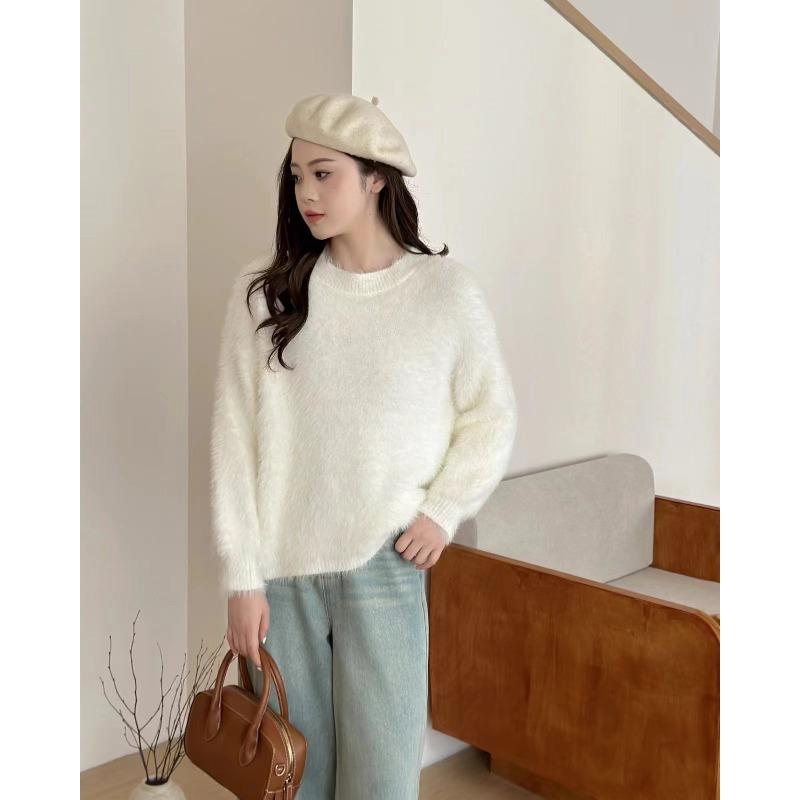 Gentle wind lazy soft waxy imitation mink fleece sweater women's pullover loose niche design sense autumn and winter temperament small man