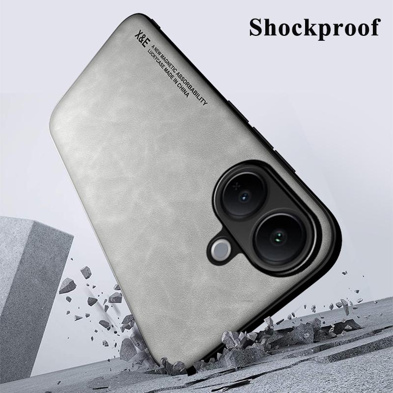 KEYSION Luxury Retro PU Leather Phone Case for VIVO V60 Lite 5G Soft Silicone+PC Shockproof Phone Back Cover for VIVO V60 Lite